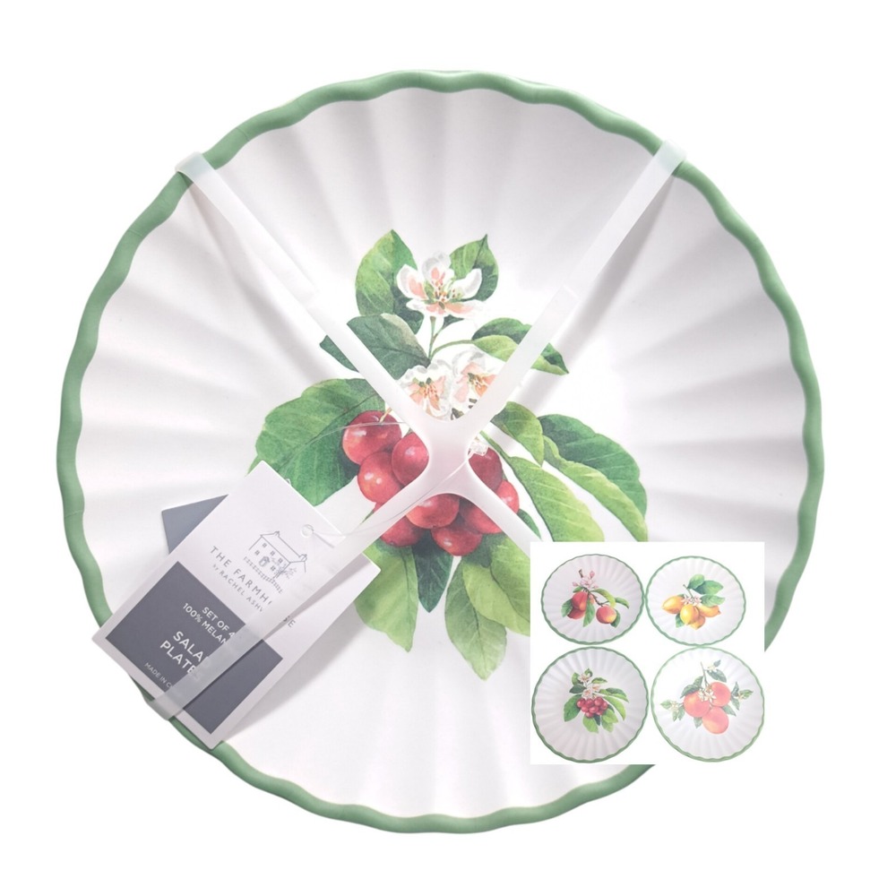 Set/4 The Farmhouse by Rachel Ashwell Salad Plates 100% Melamine Fruit Themed
